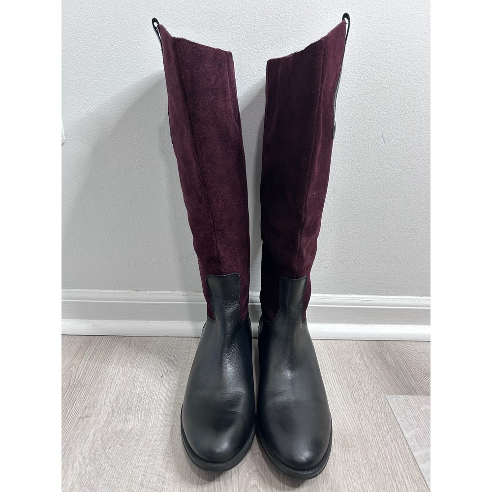 Sam Edelman Penny Riding Boots Leather Burgundy Suede Back Zip Womens 7.5M